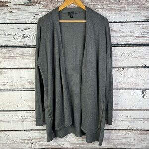 Worthington XXL 2XL Gray Grey‎ Open Front Cardigan Sweater Side Zipper Details
